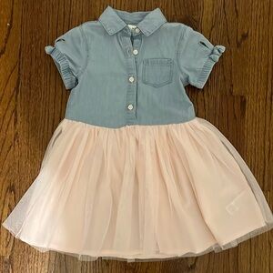 Toddler short sleeve chambray tulle dress